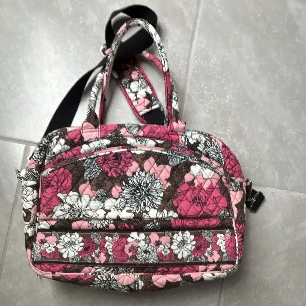 Vera Bradley Floral Pink Brown White computer bag size 15 x 12 x 4 inches